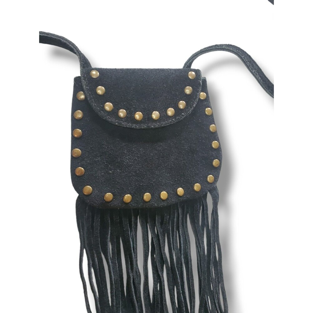 Vintage Gianni Black Vegan Suede Fringe MicroMini Shoulder Crossbody Western Bag - Picture 5 of 16